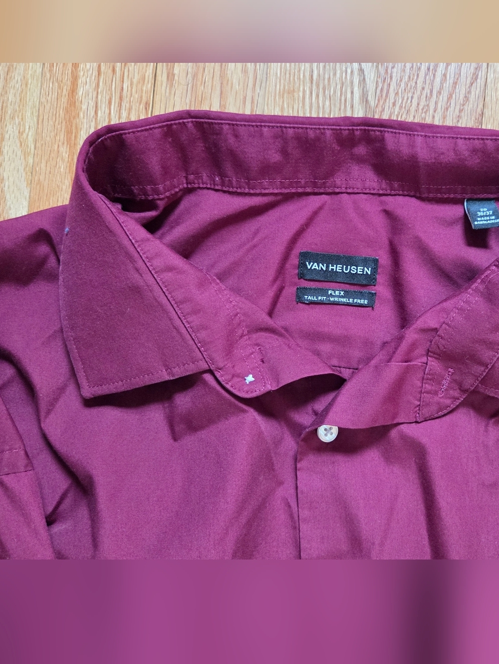 Van Heusen Men's Burgundy Button-Down Dress Shirt 20 36/37 Big & Tall - Picture 3 of 8